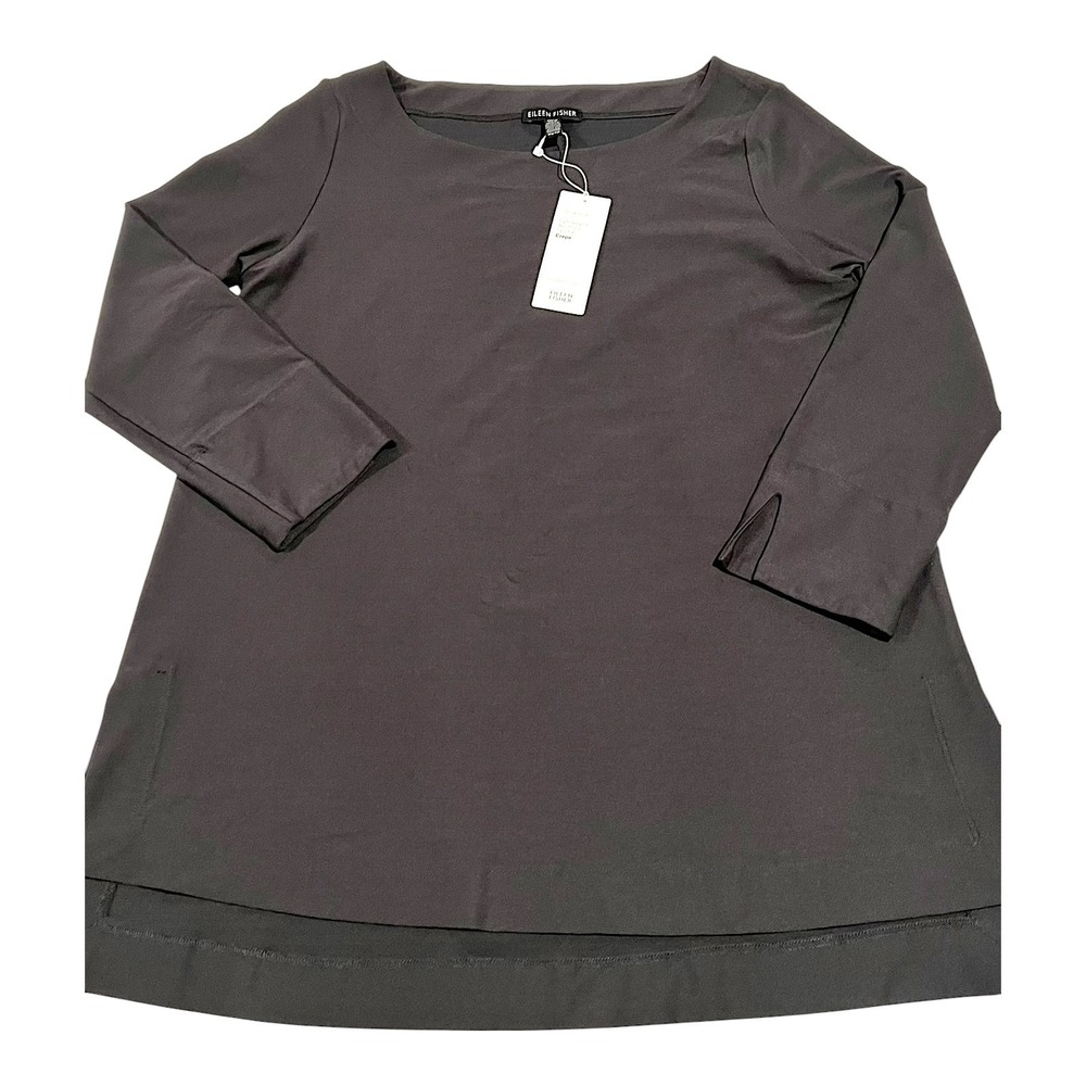 NWT Eileen Fisher Ballet Neck Box Top XS Charcoal‎ Gray Long Sleeve MSRP $188